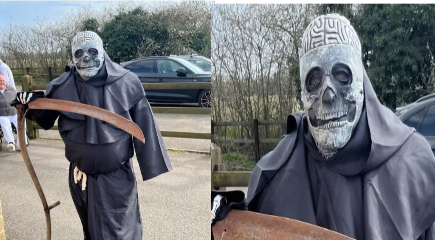 A Grim Reaper at a woman's funeral following her dying wish
